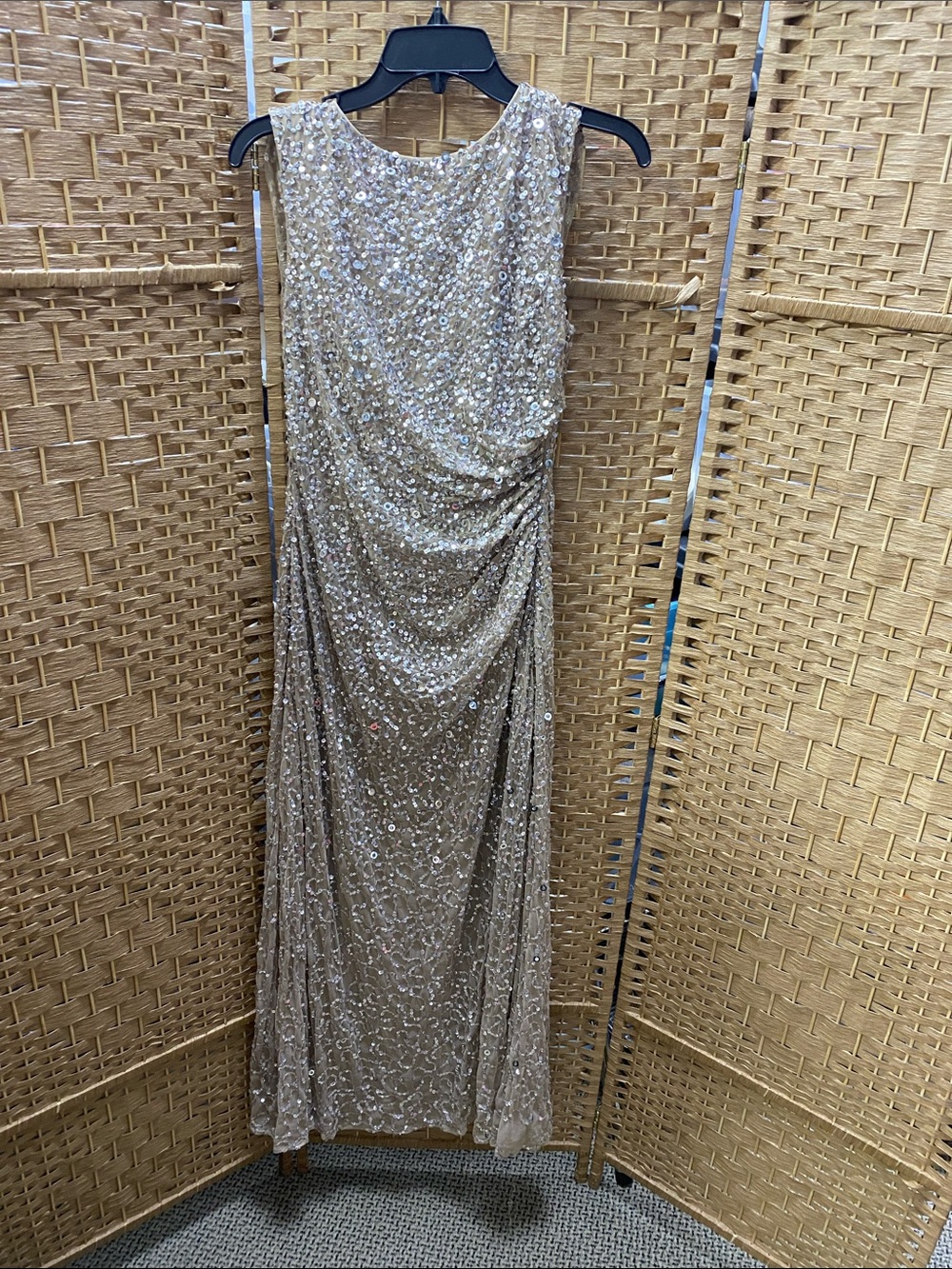 Adrianna Papell Champagne Sequin Strapless Evening Gown